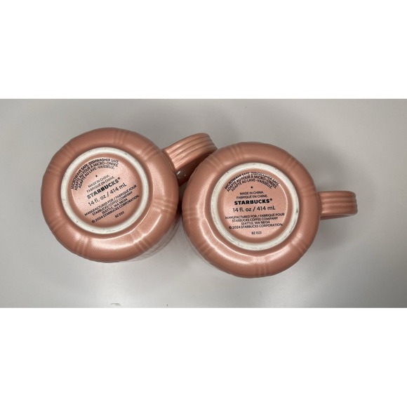 NEW Starbucks 2024 Embossed Curved Pastel Pink Pearlescent 14oz Mug SET OF 2 - Picture 9 of 11